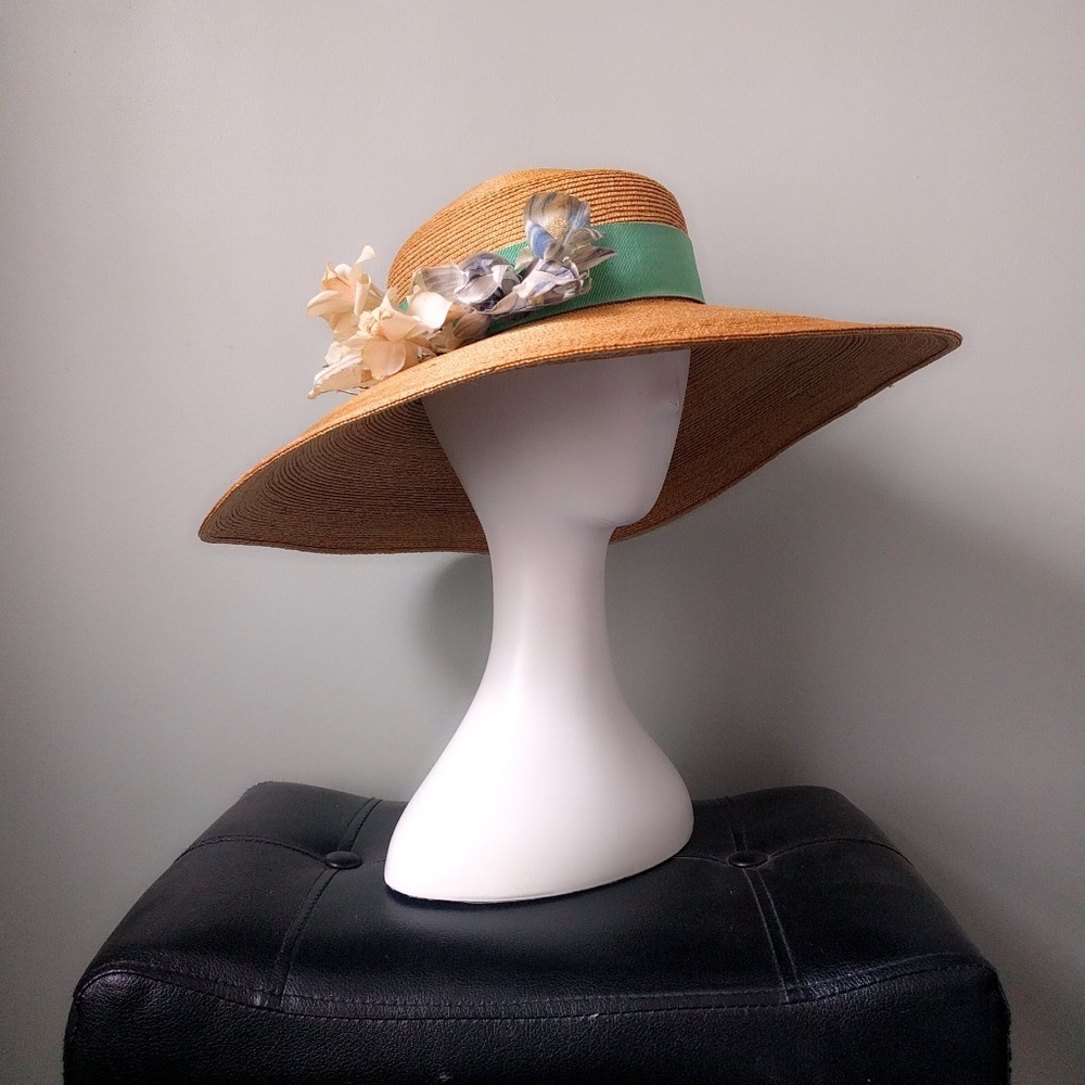 HP ❤️ Vtg Gucci Straw Flower Wide Brim Floppy Hat - Picture 3 of 7